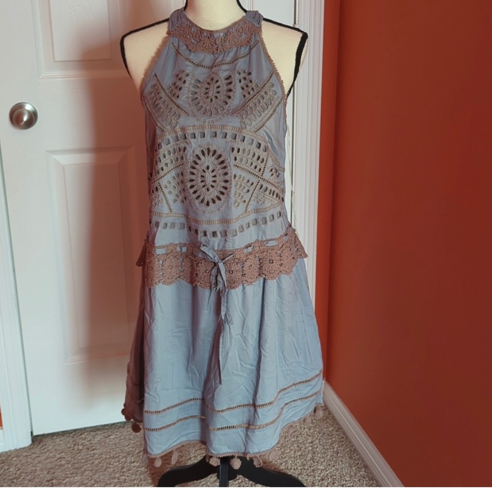 YRU Blue and Brown Backless Dress - Picture 2 of 8